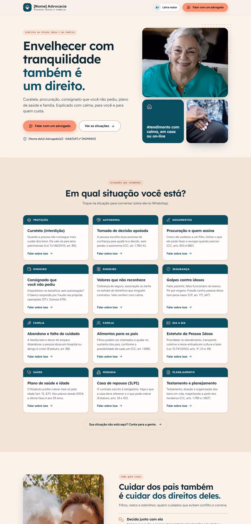 Página feita no Lynx: Advocacia · Pessoa idosa e família