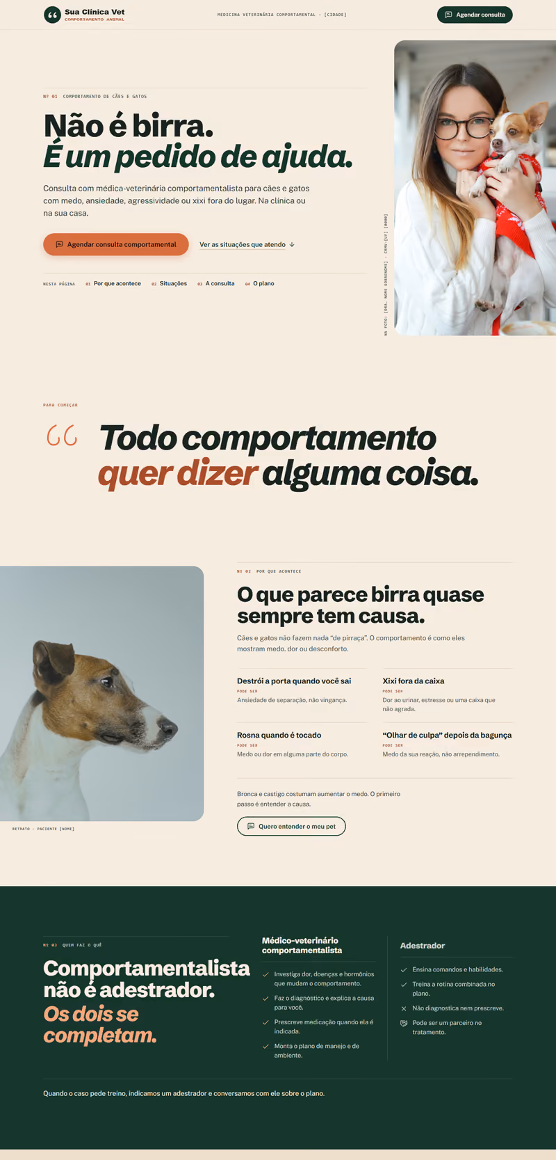 Página feita no Lynx: Clínica veterinária · Comportamento