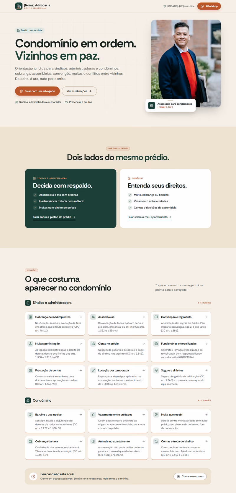 Página feita no Lynx: Advocacia · Condomínios