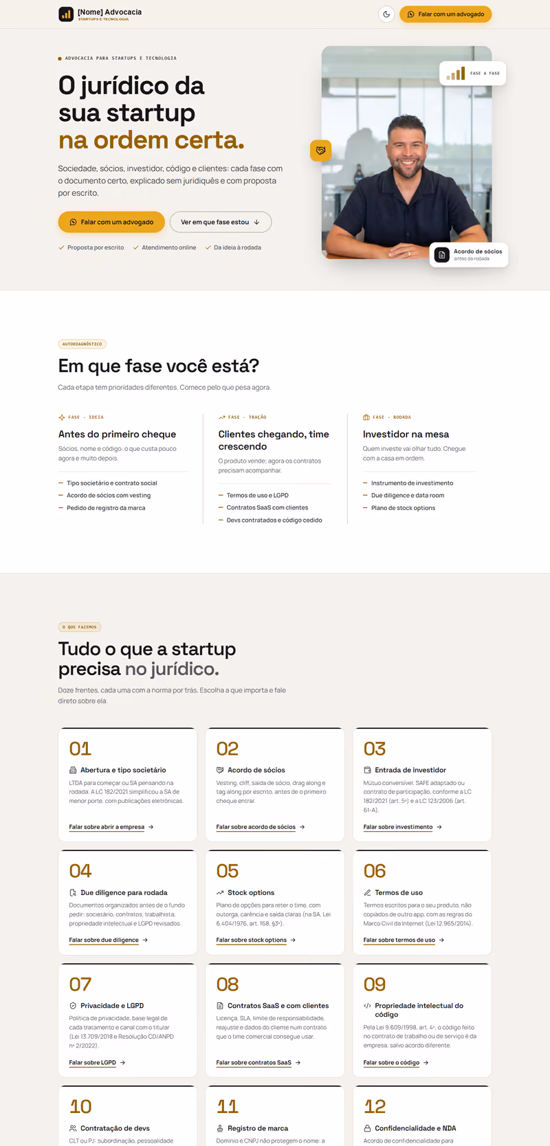Página feita no Lynx: Advocacia · Startups