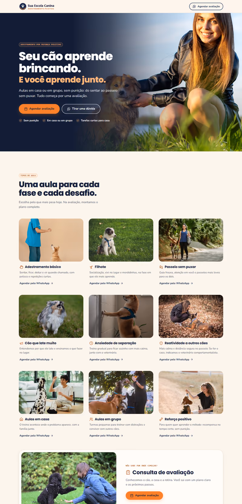 Página feita no Lynx: Pet shop · Adestramento