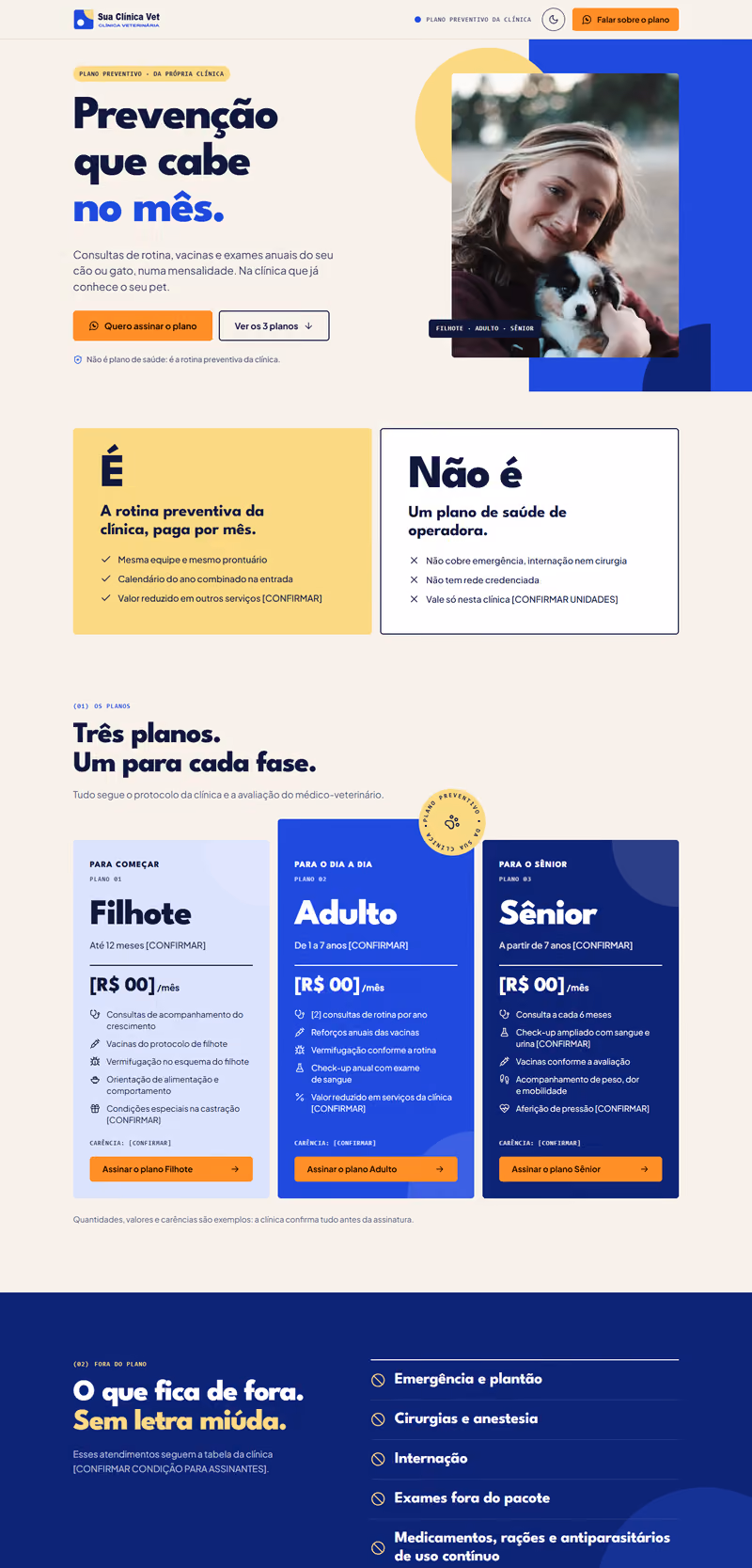 Página feita no Lynx: Clínica veterinária · Plano preventivo